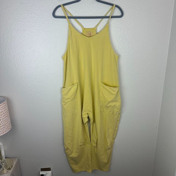 Free People Hot Shot Onesie Jumpsuit XS Yellow Boho Loungewear Soft Stretch - Picture 2 of 11